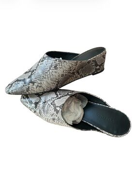 Vince Snakeskin Leather Pointed Toe Mule Wedges 7.5